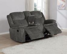 Load image into Gallery viewer, Charcoal - Jennings Upholstered Motion Loveseat With Console Charcoal