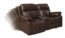 Load image into Gallery viewer, Myleene Motion Collection - Chestnut - Myleene Glider Loveseat With Console Chestnut