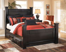 Load image into Gallery viewer, Shay - Almost Black - Queen Poster Bed with 2 Storage Drawers