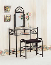 Load image into Gallery viewer, Black - 2-piece Metal Vanity Set With Glass Top Black