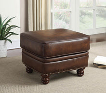 Load image into Gallery viewer, Montbrook Collection - Hand Rubbed Brown - Montbrook Nailheads Ottoman Hand Rubbed Brown