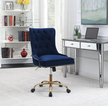 Load image into Gallery viewer, Home Office : Chairs - Blue - Upholstered Office Chair With Nailhead Blue And Brass