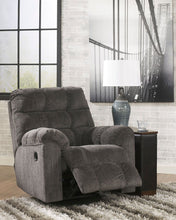 Load image into Gallery viewer, Acieona - Slate - 3 Pc. - Reclining Sofa with Drop Down Table, Double Rec Loveseat with Console, Swivel Rocker Recliner