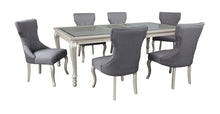Load image into Gallery viewer, Coralayne - Silver Finish/Dark Gray - 8 Pc. - Rectangular Dining Room Extension Table, 6 Upholstered Side Chairs, Server