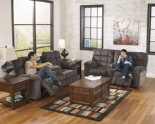 Load image into Gallery viewer, Acieona - Slate - 3 Pc. - Reclining Sofa with Drop Down Table, Double Rec Loveseat with Console, Swivel Rocker Recliner