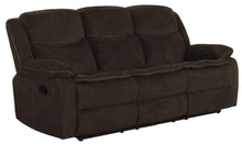 Load image into Gallery viewer, Brown - Jennings Upholstered Motion Sofa With Drop-down Table Brown