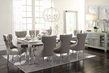 Load image into Gallery viewer, Coralayne - Silver Finish/Silver/White - 9 Pc. - Rectangular Dining Room Extension Table, 8 Upholstered Side Chairs