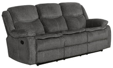 Load image into Gallery viewer, Charcoal - Jennings Upholstered Motion Sofa With Drop-down Table Charcoal