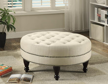 Load image into Gallery viewer, Accents : Ottomans - Oatmeal - Traditional Round Cocktail Ottoman