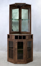Load image into Gallery viewer, Corner Bar Cabinet With Stemware Rack Rustic Oak