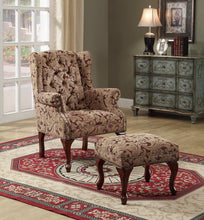 Load image into Gallery viewer, Accents : Chairs - Light Brown - Tufted Back Accent Chair And Ottoman Light Brown And Burgundy