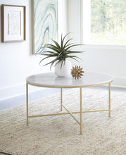 Load image into Gallery viewer, Living Room: Occasional Tables - Round X-cross Coffee Table White And Gold
