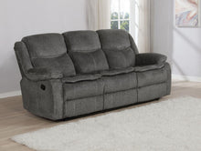 Load image into Gallery viewer, Charcoal - Jennings Upholstered Motion Sofa With Drop-down Table Charcoal