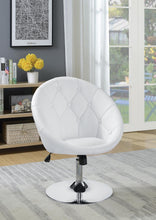 Load image into Gallery viewer, Accents : Chairs - White - Round Tufted Swivel Chair White And Chrome