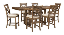 Load image into Gallery viewer, Moriville - Gray - 7 Pc. - Rectangular Dining Room Counter Extension Table, 6 Upholstered Barstools