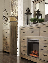 Load image into Gallery viewer, Trinell - Brown - 3 Pc. - Dresser with Fireplace Option, Mirror, Queen Panel Headboard